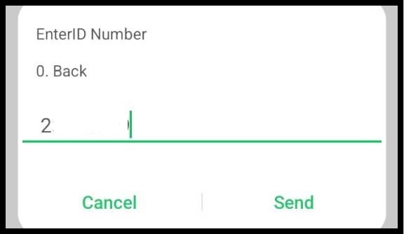 Next, the system will prompt you to enter your National ID Number. Carefully type in your ID number and double-check it for accuracy before submitting. The system uses this ID number to search the KRA database and retrieve your taxpayer information. Press Send to proceed.
