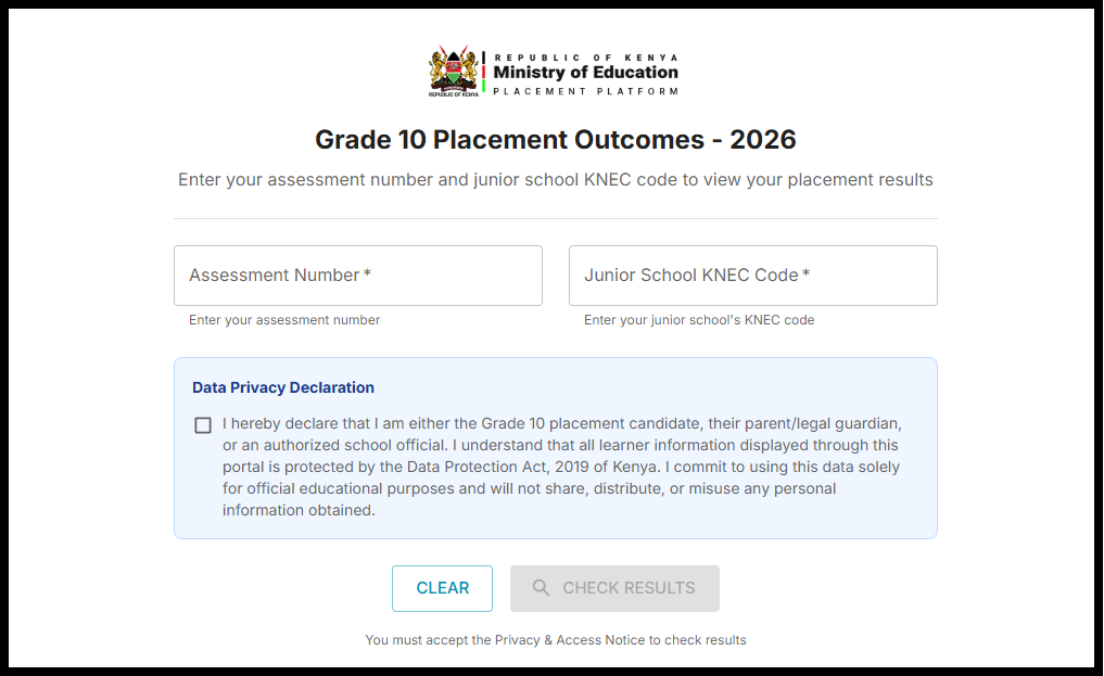 Visit Grade 10 Placement Platform