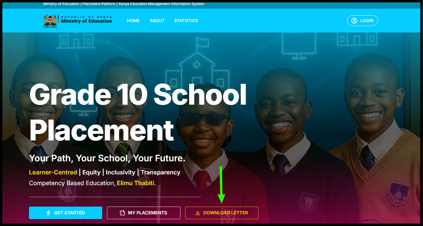 Once the website loads, carefully navigate the homepage and click on the Download Letter option. This link will redirect you to the section where Grade 10 admission letters are accessed.