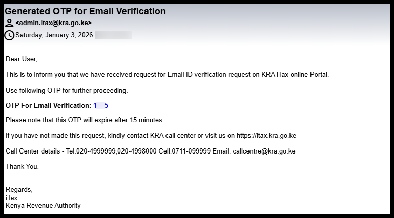 Once you have received the OTP For Email Verification from KRA, enter the same and click on "Submit" button.