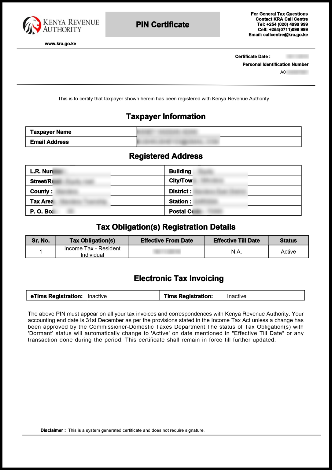 Finally, you can also check your email, as a copy of your KRA PIN Certificate has been sent there for easy access and future use.