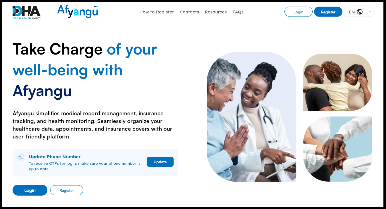 The first step in the process of updating phone number on SHA is to visit Afyayangu using the link - https://afyayangu.go.ke/