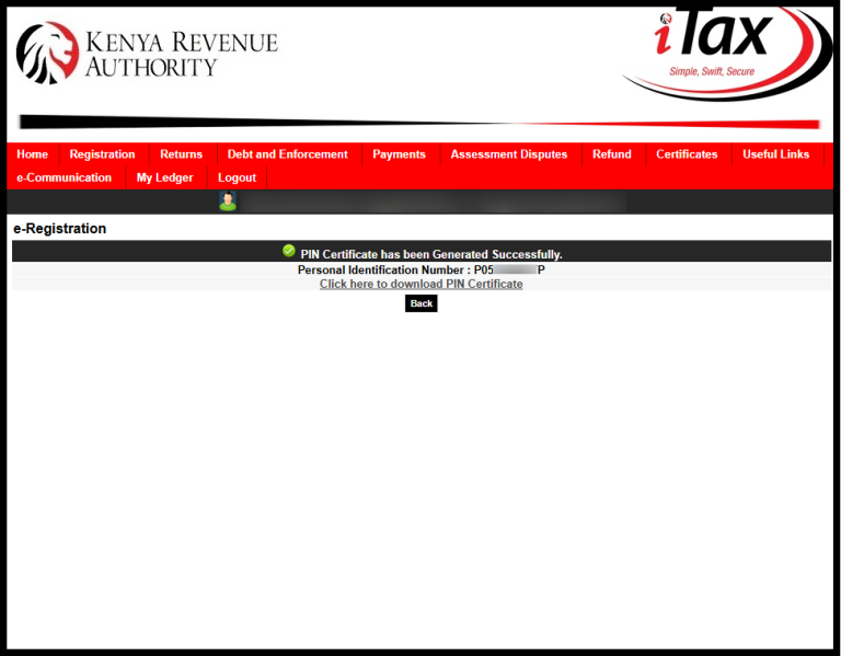 The last step in the process of downloading Group KRA PIN Certificate on iTax (KRA Portal) is to download the generated Group KRA PIN  Certificate.