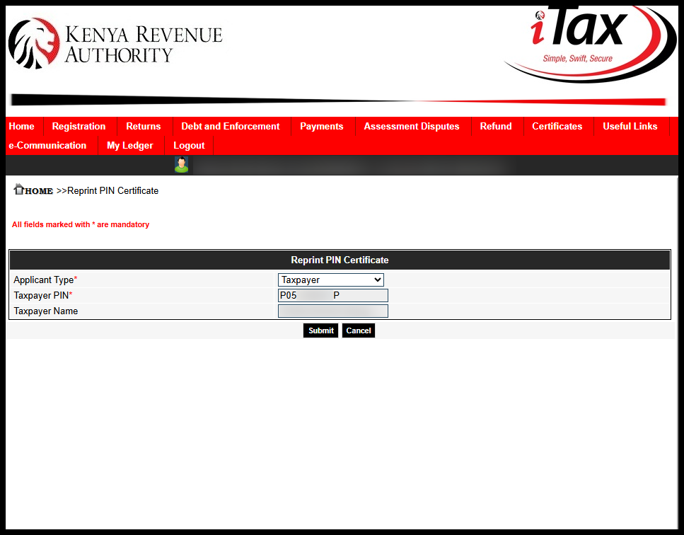 Select Applicant Type as Taxpayer