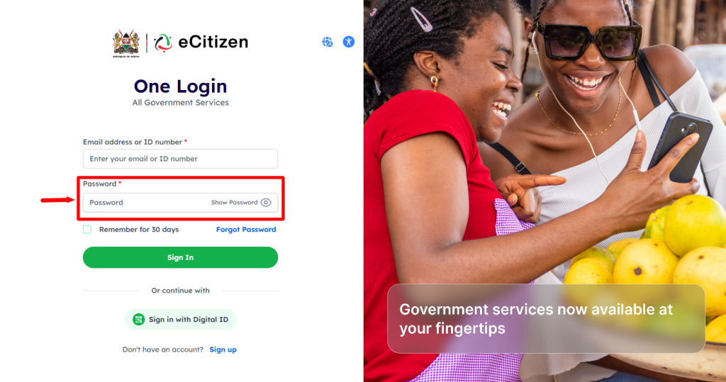 enter ecitizen password