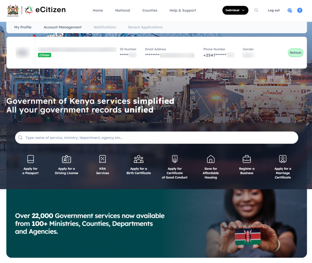 new ecitizen account dashboard